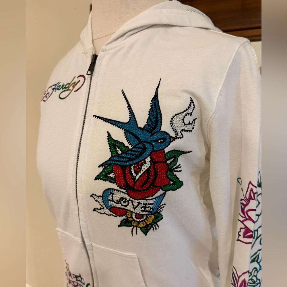 Ed Hardy Love Kills Slowly Heart white Zip-up Hoodie - Picture 3 of 13